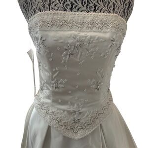 NWT Ilissa by Demetrios Strapless Cream Gown with Beading and Lace Details